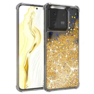 Abbildung von EAZY Case Slim kompatibel mit Xiaomi 13 Pro Kratzfeste,Griff, Flexibles Silikon, Transparentes Vergilbungsresistentes TPU, Fall Airbag, Stoßdämpfung Abdeckung in Glitzer Gold