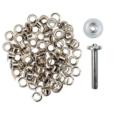 Abbildung von Langlauf Schuhbedarf Ösen mit Scheibe und Werkzeug 4/5/8/11/14mm Silber/schwarz/Gold rostfrei (Silber 4mm)