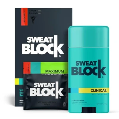 Abbildung von Sweatblock Übermäßiger Schweiß und Geruchs Bündel [klinische Stärke] Antitranspirant Schweißtücher reguläres Anti Transpirant Deodorant] Geruchsschutz Hyperhidrosis Behandlung (Bündel Angebot)