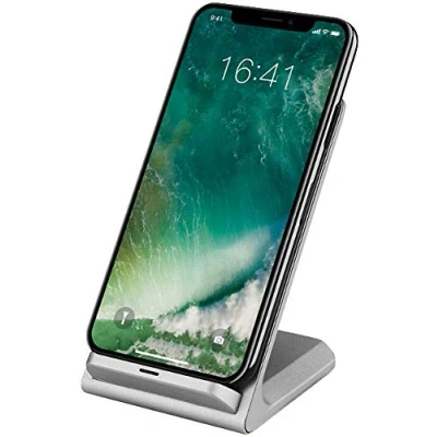 Abbildung von Callstel Induktions Ladestation: Schnell Ladestation für Qi kompatible Smartphones, 5 V, 10 W, silbern (kabellos Laden, Handyladeschale, Handy Induktiv)