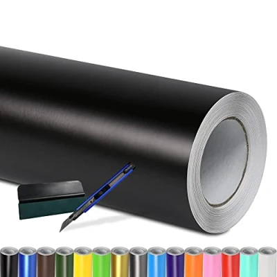 Abbildung von Folindo® Autofolie Schwarz Matt (9/m²) 4 x 1,52 m + Rakel &amp; Cutter Selbstklebende Luftkanal Folie zur Auto Folierung Blasenfrei