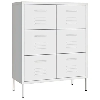 Abbildung von vidaXL Schubladenschrank mit 6 Schubladen Sideboard Kommode Anrichte Schrank Beistellschrank Mehrzweckschrank Weiß 80x35x101,5cm Stahl