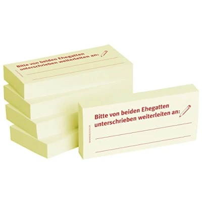 Abbildung von Bizstix Haftnotizen 75x35mm gelb &#039;Bitte von beiden Ehegatten unterschr