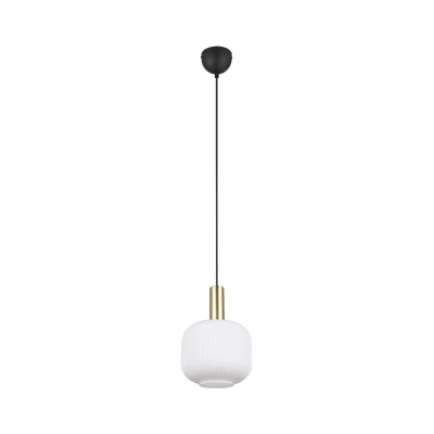 Abbildung von Trio Leuchten Pendelleuchte Diva 319800108, Metall Messing/Schwarz matt, Glas Weiß, exkl. 1x E27