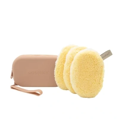 Abbildung von waschies &quot;Travel Set small&quot; nachhaltige und wiederverwendbare Mini Kosmetiktasche inkl. Wiederverwendbarer Abschmink Reinigungspads Pastel Yellow für Unterwegs, waschbar, Reise Geschenkset