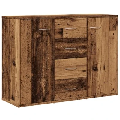 Abbildung von vidaXL Sideboard, Kommode mit 4 Schubladen 2 Türen, Anrichte Schrank für Wohnzimmer, Beistellschrank Mehrzweckschrank, Altholz Optik Holzwerkstoff