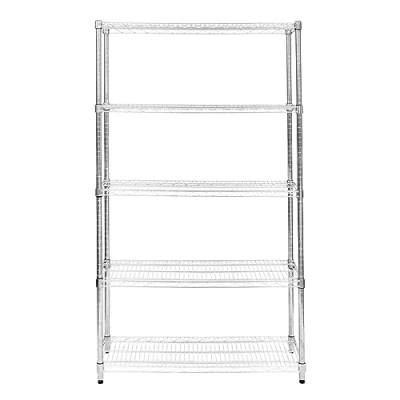 Abbildung von Drahtregal 5 stufiges Metall Aufbewahrungsregal Heavy Duty Freistehend Höhenverstellbaren Böden &amp; Füße Multifunktional Küche Büro Garage Speisekammer Silber Chrom 1000kg Tragfähigkeit 45 x 120 180cm