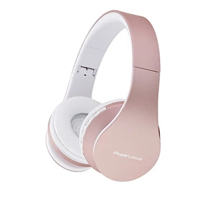 Abbildung von PowerLocus Bluetooth Kopfhörer Over Ear, Kabellose Kopfhörer, HiFi Stereo, Faltbare mit Mikrofon, weiche Ohrpolster, Micro SD/TF, FM Radio für iPhone/Android/Tablet/Laptop (Rose Gold)