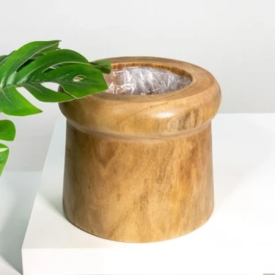 Abbildung von DARO DEKO Holz Blumentopf braun rund Topf mit Rand 27 x 23cm Einsatz Pflanz Über