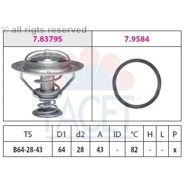 Abbildung von FACET 7.8649 Kühlwasserthermostat 82 64 Made in Italy OE Equivalent mit Dichtung NISSAN: NP300 Navara Pickup, X Trail, Pathfinder 3
