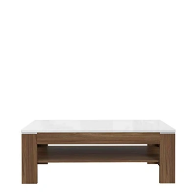 Abbildung von FORTE Saint Tropez Couchtisch mit Ablagefläche, Holzwerkstoff, Sangallo Eiche Dekor kombiniert Weiß Hochglanz, 120 x 43 75 cm