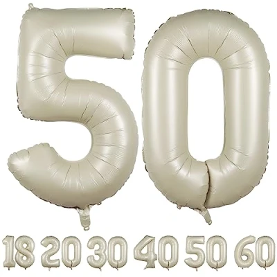 Abbildung von luftballon 50 jahre Beige50 ballons 40&quot; 101cm Geburtstagsdeko Folienballon Zahl Deko zum Geburtstag fliegt mit Helium für Männer Frauen Geburtstagsparty Jubiläum