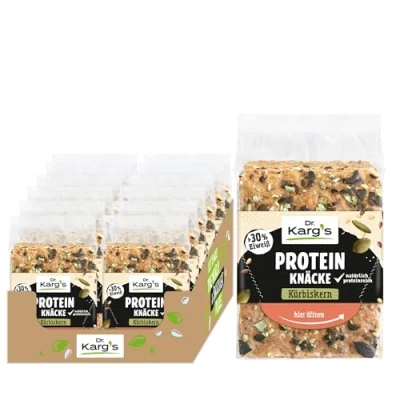 Abbildung von Dr. Karg’s Protein Knäckebrot Kürbiskern knusprig, vegan, mit mehr als 30% &amp; weniger Kohlenhydraten, proteinreich, extra viele Kürbiskerne, vegane Proteinquelle, ohne Zusatzstoffe, 12x150g