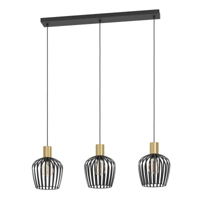 Abbildung von EGLO Hängelampe Empoli, 3 flammige Pendelleuchte über Esstisch, Esszimmerlampe Retro aus Metall in Schwarz und Messing, Hängeleuchte mit E27 Fassung