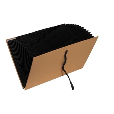 Abbildung von Exacompta 58602E 1 Bandordner Office By Me mit 18 Fächern, innen aus schwarzem Recycling Karte, für A4 Format, Bandverschluss, goldfarbene Metallecken zur Verstärkung des Deckels, Beige
