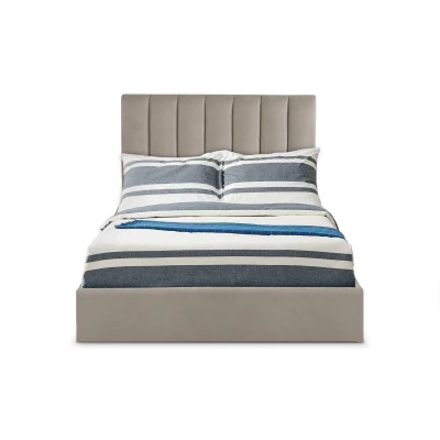Abbildung von Songe Bett mit Stauraum + Lattenrost, Samtbezug Taupe 140cm Menzzo