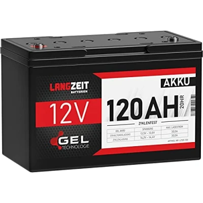 Abbildung von LANGZEIT Blei Akku 12V 120Ah GEL Profi Batterie Solarbatterie Wohnmobil Bootsbatterie Versorgungsbatterie ersetzt 100Ah
