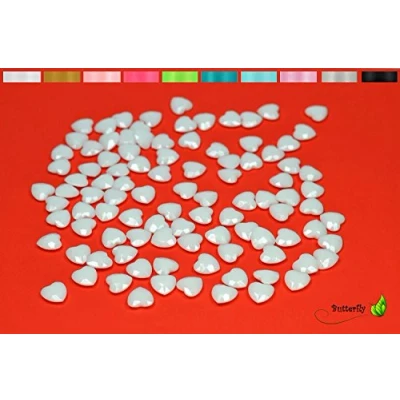 Abbildung von Creativery 100 Dekosteine Herzen 1,2 cm (weiß) // Streudeko Tischdeko Kunststoffherzen Steine PVC Acryl 12mm