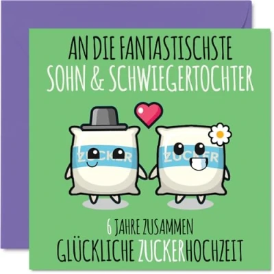 Abbildung von Stuff4 6. Hochzeitstag Karte Liebe 6 Jahre Zusammen Zucker Hochzeit Jahrestag Geschenke für Sohn Schwiegertochter vom Mama Papa, 145mm Glückwunschkarten