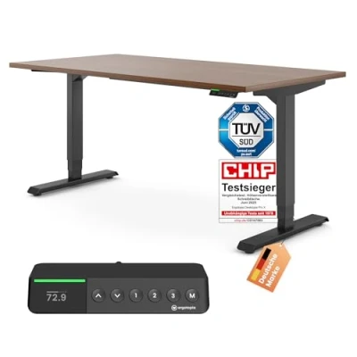 Abbildung von Ergotopia Desktopia Pro x Elektrisch höhenverstellbarer Schreibtisch, Ergonomischer Stehtisch für Büro oder Home Office (Nussbaum, Gestell Schwarz, 180 80 cm)