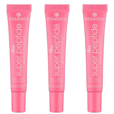 Abbildung von essence the super peptide glossy lip treatment, Lippenbalsam, Nr. 02, Pink, glättend, mit Vitaminen, pflegend, vegan, ohne Parabene, Mikroplastikpartikel, Nanopartikel frei, 3er Pack (3x10ml)