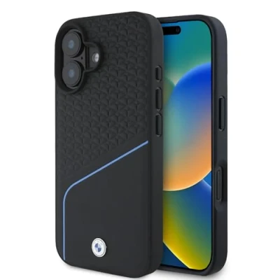 Abbildung von CG MOBILE BMW HC Sign Phone Case Designed for iPhone 16, Durable, Shock Proof, Compatible with Magsafe, Leather Textured and Line Black