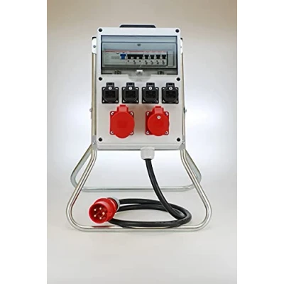 Abbildung von Ehmann PROFI Verteiler mit Gestell und FI/LS Schalter, Made in Germany, 6 Ausgänge (1 x CEE 32 A / 1 16 4 230 V ), 2 m Zuleitung H07RN F 5G 6,0mm², IP54, K2, BGI GUV I608