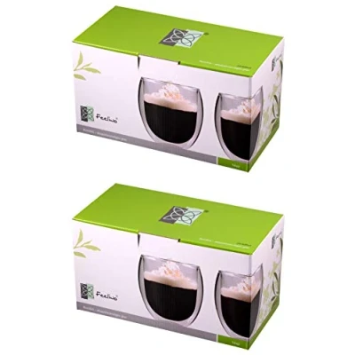Abbildung von Feelino Latte Macchiato Gläser Doppelwandig, 4er Set Kaffee Gläser, Doppelwandige Thermo Isolierte Cappuccino Tassen aus Glas, Handgemachtes Glas für Tee und Eiskaffee, 400ml Kaffeegläser
