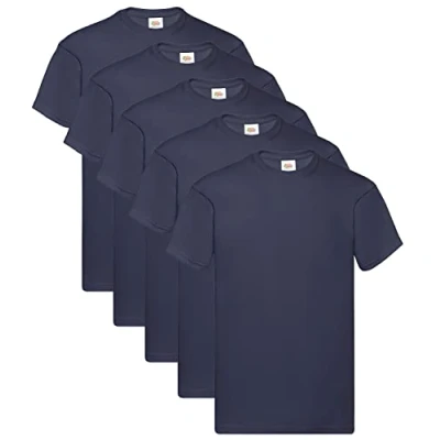 Abbildung von Fruit of the Loom Herren Original T. T Shirt, 5 Deep Navy, M (5er Pack) + 1HL Kauf Notizblock