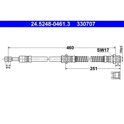 Abbildung von ATE 24.5248 0461.3 Bremsschläuche 460 M10x1 VOLVO: V40 Kombi, S40 I, MITSUBISHI: Space Star, Carisma Schrägheck