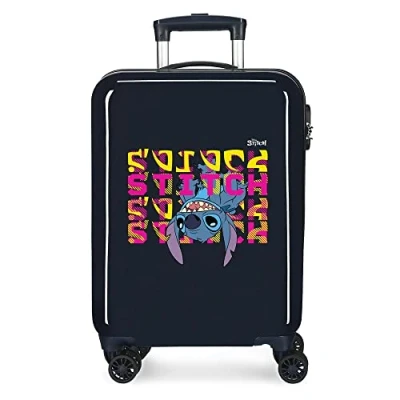 Abbildung von Disney Stitch Naughty Face Down Blauer Kabinenkoffer, 38 x 55 20 cm, starres ABS, seitliches Zahlenschloss, 34 l, 2 kg, 4 Doppelrollen, Handgepäck