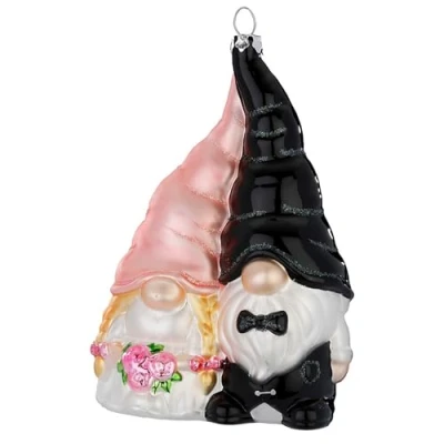 Abbildung von MAGIC by Inge Christbaumschmuck, Christbaumschmuck Hochzeitswichtel Figur 12,5cm Glas Rosa / Schwarz