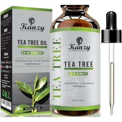 Abbildung von Kanzy Teebaumöl Bio Naturrein 60ml mit Pipette Kaltgepresst Tea Tree Oil für Gesicht, Haut, und Nagel Anti Pickel, Akne Öl, Acne Serum gegen Unreine Haut Ätherische Öle Diffuser