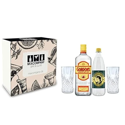 Abbildung von Gordons Gin Tonic Set/Geschenkset London Dry 0,7l 700ml (37,5% Vol.) + Thomas Henry Water 1000ml 2x Gläser Inkl. Pfand MEHRWEG