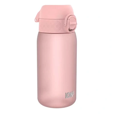 Abbildung von Ion8 Kinder Trinkflasche, 350ml, Auslaufsicher, Einhandöffnung, Sichere Verriegelung, Spülmaschinenfest, BPA frei, Tragegriff, Klappdeckel, Leicht zu Reinigen, Klimaneutral, Rosenquarz