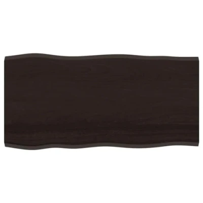 Abbildung von vidaXL Tischplatte, Holzplatte für Tisch Esstisch Couchtisch, Massivholzplatte Handgefertigt mit Baumkante, Ersatztischplatte, Dunkelbraun 100x50x2cm Massivholz Eiche Behandelt