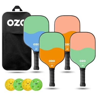 Abbildung von OZO Pickleball Set mit 4 Schlägern + Bällen +Tasche Spark Inceptra Gelato (Kontroll Schläger für Anfänger) Injektionsbälle (2xIndoor+2xOutdoor) USAPA Zugelassen