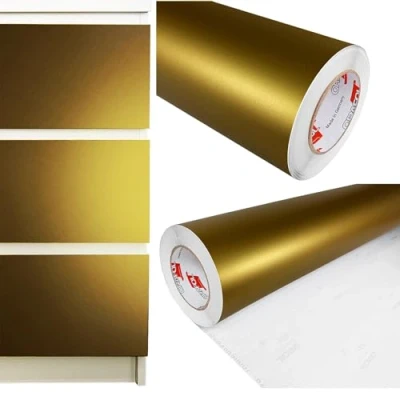 Abbildung von DecoMeister Klebefolien Deko Folie Selbstklebefolie Selbstklebende Möbelfolie Einfarbig für Interior Exterior Einheitliche Farbe Fertigrolle 100cm x 1000cm Gold Matt