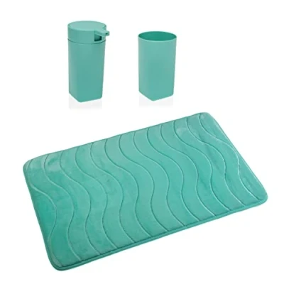 Abbildung von Versa Myra Badezimmerzubehör Set mit Spender, Bürstenbecher und Rutschfester Matte, modern, Maße (H x L B) 1 45 75 cm, Polypropylen Baumwolle, Grün