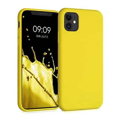 Abbildung von kwmobile Hülle kompatibel mit Apple iPhone 11 gummierte TPU Silikon Handyhülle Schutzhülle für kabelloses Laden Case in Strahlend Gelb