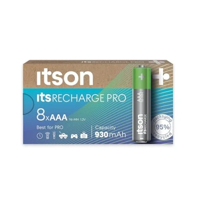 Abbildung von ITSON, Akkus AAA, PRO, 8 Stück, leistungsstarke wiederaufladbare Akkus, Kapazität mit min. 930 mAh, Verpackung 95% recycelt, Made in Japan, am besten für Spielcontroller, Kinderspielzeuge