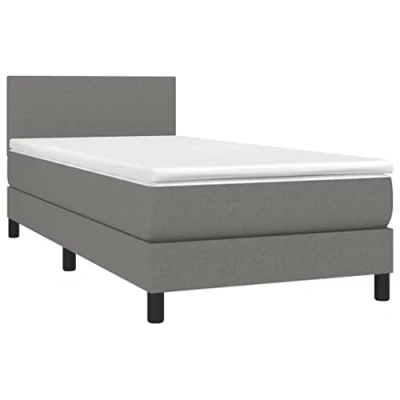 Abbildung von vidaXL Boxspringbett mit Matratze LED Bettgestell Einzelbett Polsterbett Bett Hotelbett Bettrahmen Lattenrost Schlafzimmerbett Dunkelgrau 90x190cm Stoff