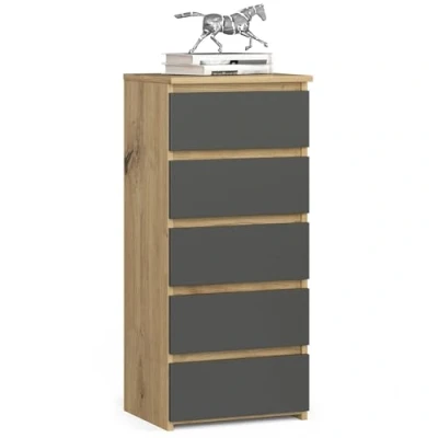 Abbildung von AKORD Kommode mit 5 Schubladen Rollschubladen Schubladenschrank Kleiderschrank Sideboard Ablage Robust Universal Design Artisan Eiche &amp; Graphitgrau Front