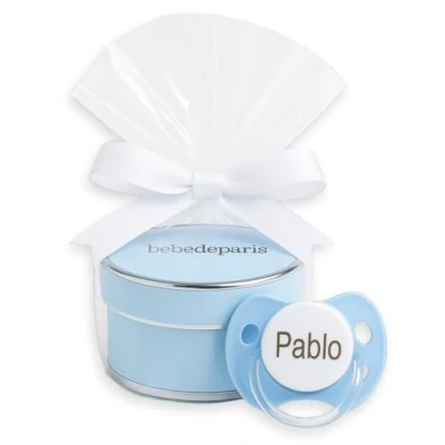 Abbildung von BebeDeParis Personalisierte Schnuller mit Babynamen, BPA freier, 0 6 Monate, Schutzkappe, Blu. Wertvolles personalisiertes Geschenk zur Geburt. Präsentiert in einer sehr eleganten Schachtel.