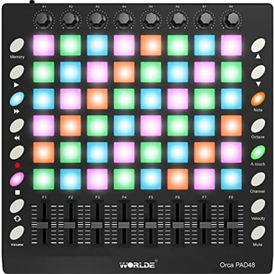 Abbildung von Worlde Orca Pad48 Midi controller Pad mit triggers und faders