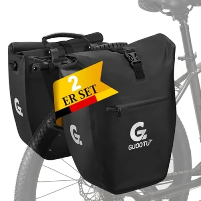 Abbildung von GUOOTU 2 Er Set Fahrradtasche Gepäckträger 48L,aus Tarpaulin Hinten Gepäckträgertasche mit Reflektoren, Tragegriff und Schultergurt(Schwarz 24L, 2er Set)