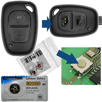 Abbildung von Repair Reparatur Satz Gehäuse Funkschlüssel Fernbedienung Autoschlüssel 1x 2 Tasten + 2X Mikrotaster CR1220 Batterie kompatibel mit Renault/Opel/Nissan