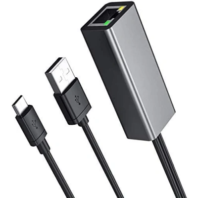 Abbildung von Fire TV Stick Ethernet Adapter, Adapter für und Chromecast, Chromecast Ultra 4K, Cube, 3/2/1, Micro USB auf LAN RJ45 mit Netzteilkabel