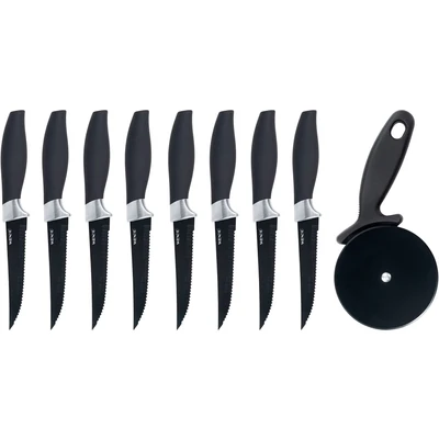 Abbildung von WENKO Messer Set BBQ &amp; Pizzaschneider (Set, 9 tlg), für Steaks, Grillgut, Pizza, rostfreier Edelstahl, ergonomischer Griff