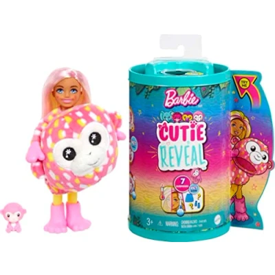 Abbildung von Barbie Cutie Reveal, Chelsea Puppe mit Affenzubehör, 7 Überraschungen, Haustier, Farbwechseleffekt, inkl Reveal Puppe, Geschenk für Kinder, Spielzeug ab 3 Jahre,HKR14